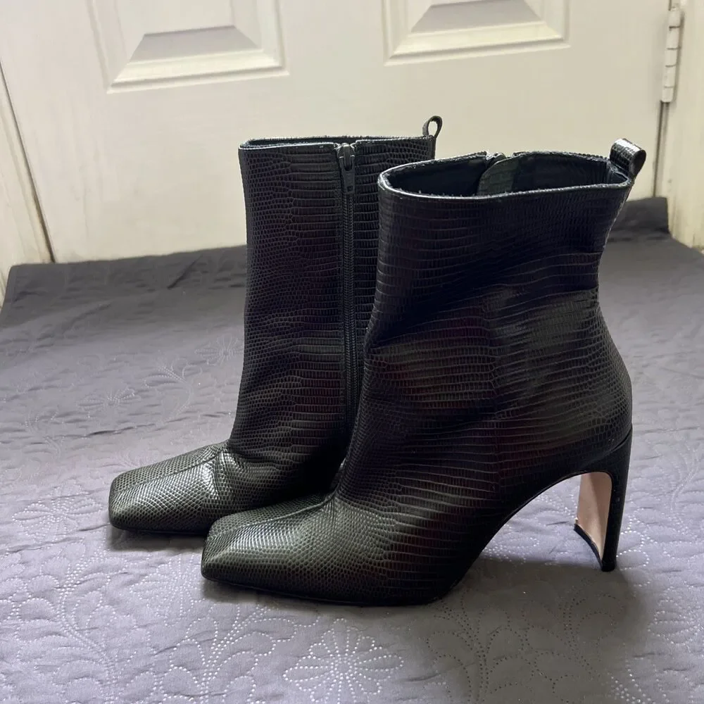 Miista Marcelle Bottle Green Snake Skin Genuine Leather Boots SZ EU40/US9.5/UK 7